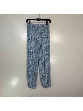 Lotus And Luna Pants Womens One Size Blue Rayon Harem Boho Elastic Waist Cuffed